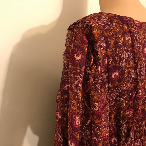 NWT House of Harlow Boho Ruffled Floral Metallic Dress Size 8 - Picture 8 of 13